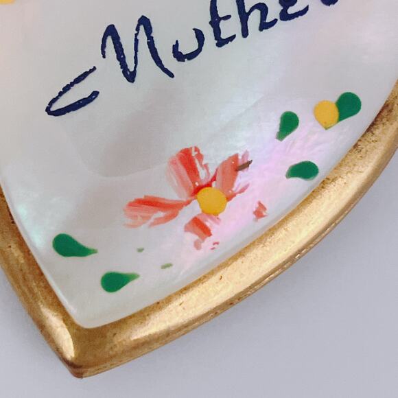 Vintage Mother of Pearl Heart Photo Locket Necklace 50s Hand Painted Mom Gift - Picture 15 of 16